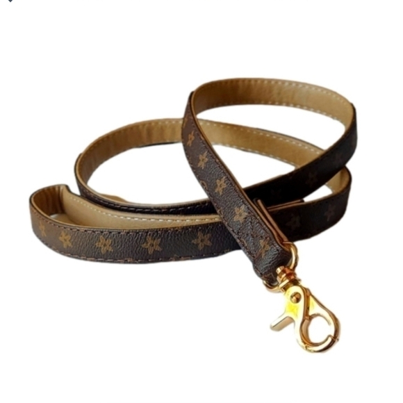 Dog's Leash Brown Gold Hardwear Tan Flower Minimalist New NWOT - Picture 1 of 6